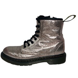 Dr Martens 1460J Pink Metallic Combat Boots Kids Size 1 Lace-Up + Side Zip